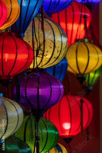 Close up image of colorful Lanterns displayed at Hoi An, Vietnam