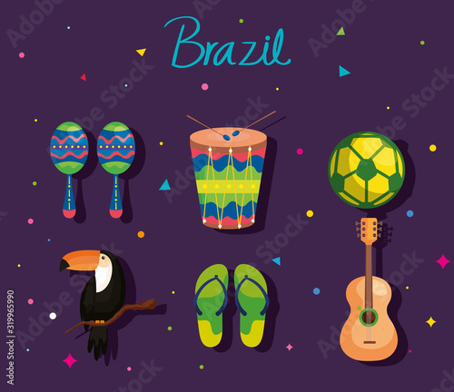 set of icons traditions brazil carnival
