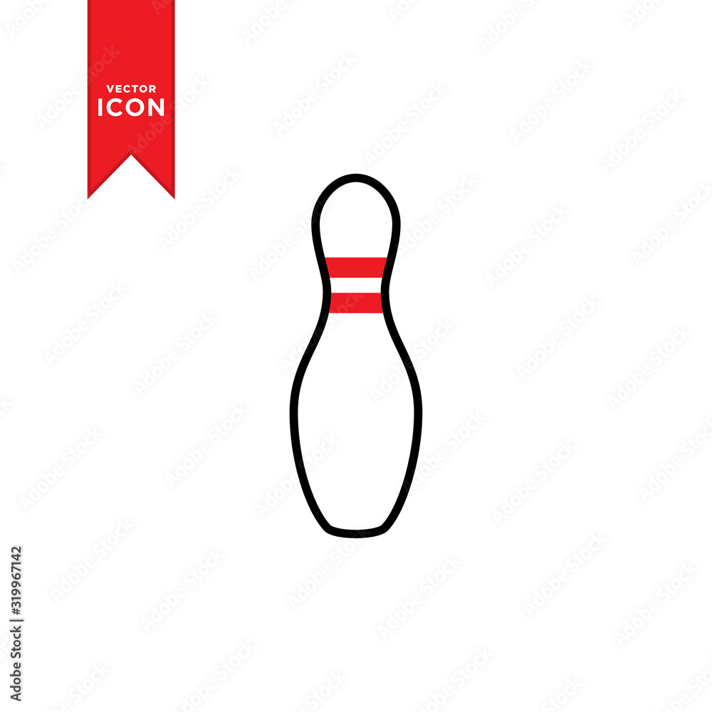 Bowling pin icon vector. Bowling game sign icon. Bowling logo illustration. Simple design style on white background. M Bowling pin icon vector. Bowling game sign icon. Bowling logo illustration. Simple design style on white background. M