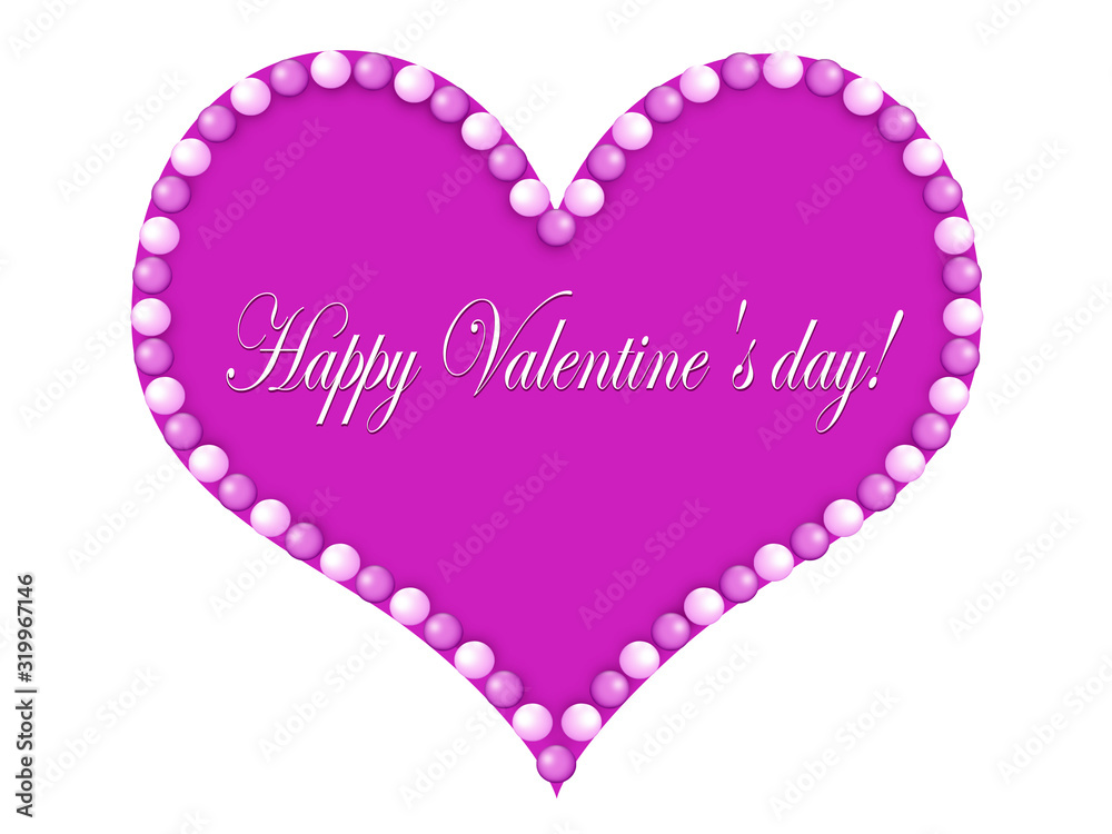 Purple heart with a congratulation to the day of Valentine. isolate on a white background.