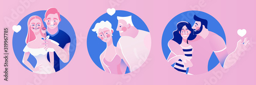 Concept vector illustration for heterogeneous Valentines day happy couples. Vector illustration concept for love, date, inlove , romance,