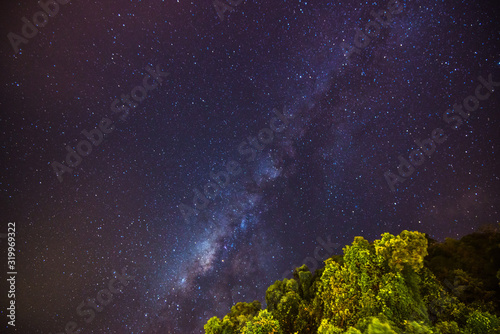 Beautiful and bright milky way long exposure starry night