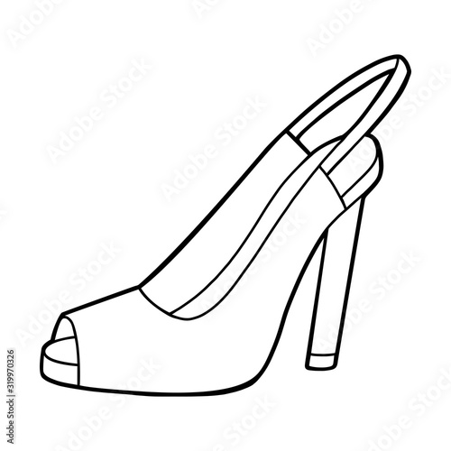 Coloring book, cartoon shoe collection. Slingback