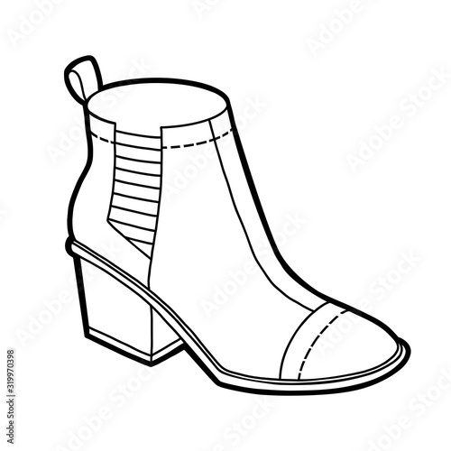 Coloring book, cartoon shoe collection. Chelsea boot