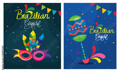set poster of brazil carnival with decoration