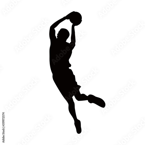 Basketball silhouette player vector. Players are holding ball. Basketball athlete slam dunking a ball.