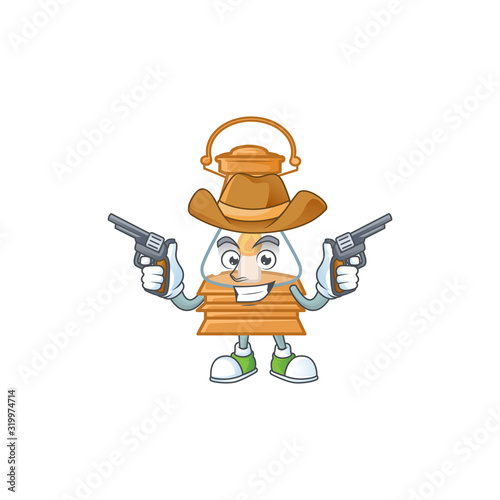 Confident oil lamp Cowboy cartoon character holding guns