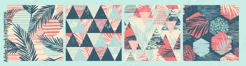 Obraz na płótnie Set of tropical and sea seamless patterns with hand texture and geometric elements.
