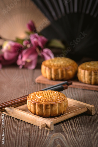Mid-Autumn Festival moon cake on dark background
