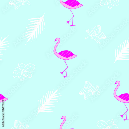 seamless pattern with flamingo and tropic flowers. flamingo tropical pattern for wrapping, textile, fabric, wallpaper