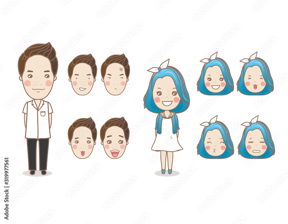 Set of Cute cartoon couple on white background Set of Cute cartoon couple on white background