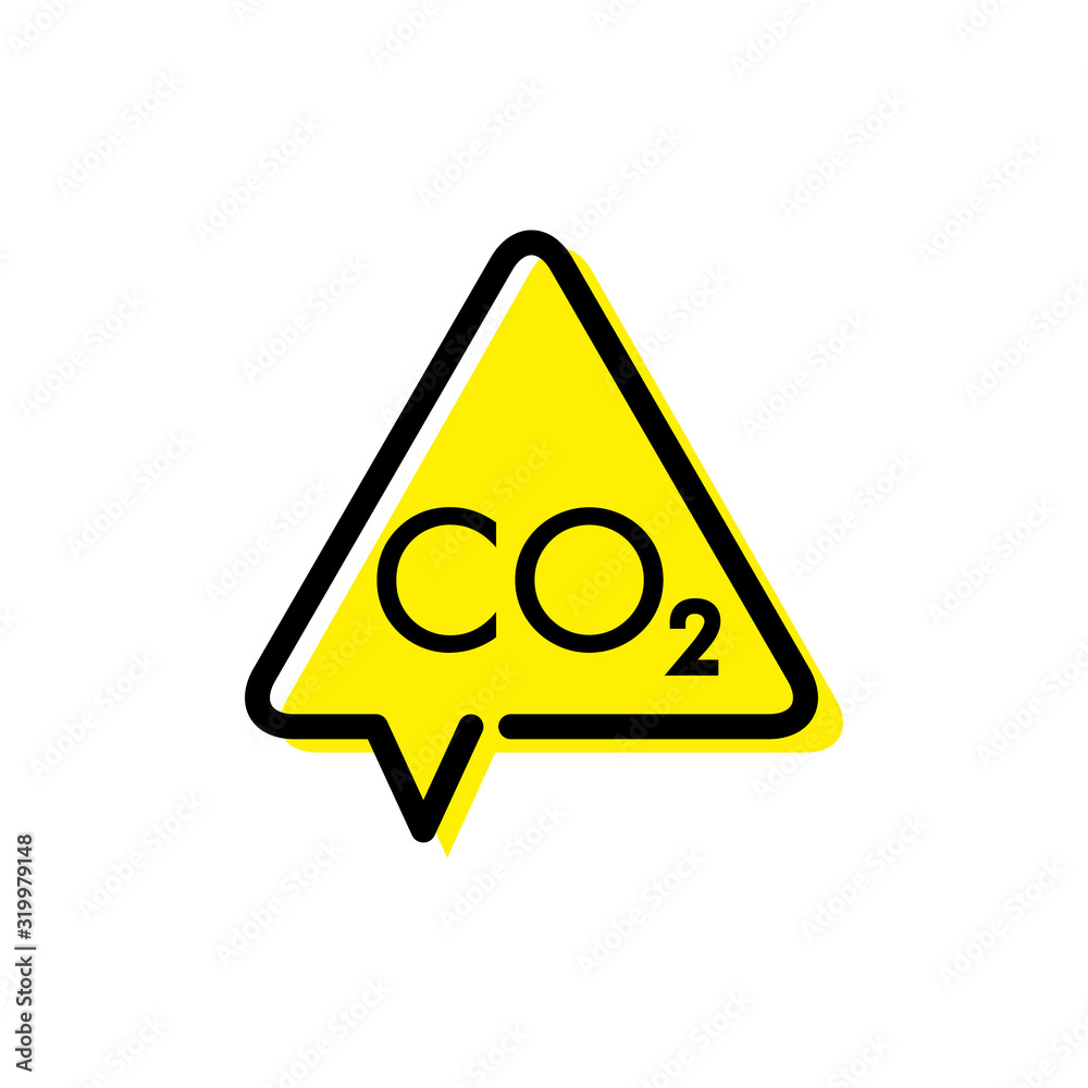 Señal de tráfico como burbuja de habla con CO2 con color amarillo