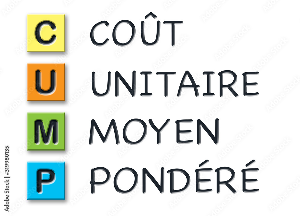 CUMP initials in colored 3d cubes with meaning in french language CUMP initials in colored 3d cubes with meaning in french language