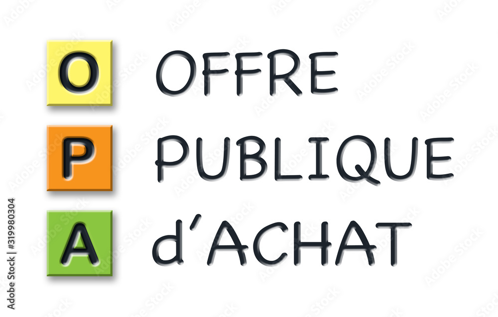 OPA initials in colored 3d cubes with meaning in french language