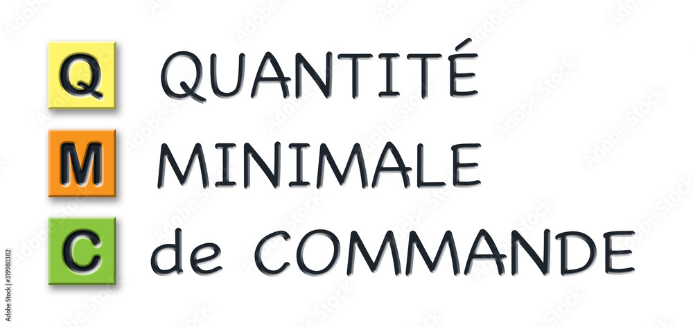 Fototapeta premium QMC initials in colored 3d cubes with meaning in french language