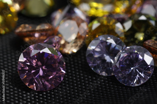 Close up shot of beautiful multi color crystal zirconia diamonds beads for jewelry 