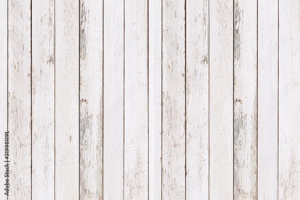 Fototapeta premium Białe naturalne drewniane ściany tekstury i tła, pusta powierzchnia biała drewniana do projektowania, widok z góry biały stół i miejsce na kopię