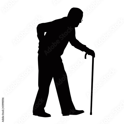 Old Man Using Cane Walking Stick Silhouette