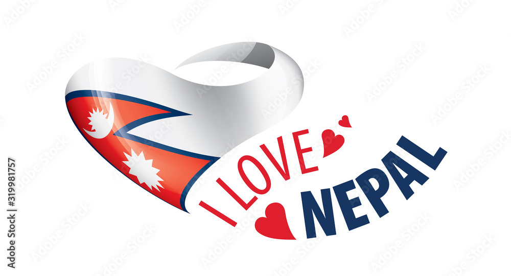 Naklejka premium National flag of the Nepal in the shape of a heart and the inscription I love Nepal. Vector illustration