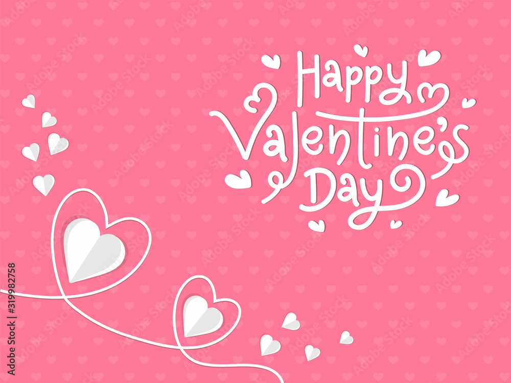 Happy Valentine's Day Font with Paper Hearts on Pink Background. Happy Valentine's Day Font with Paper Hearts on Pink Background.