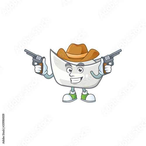 Confident chinese silver ingot Cowboy cartoon character holding guns
