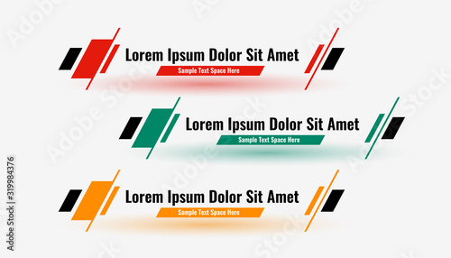geometric lower third banners set in different colors