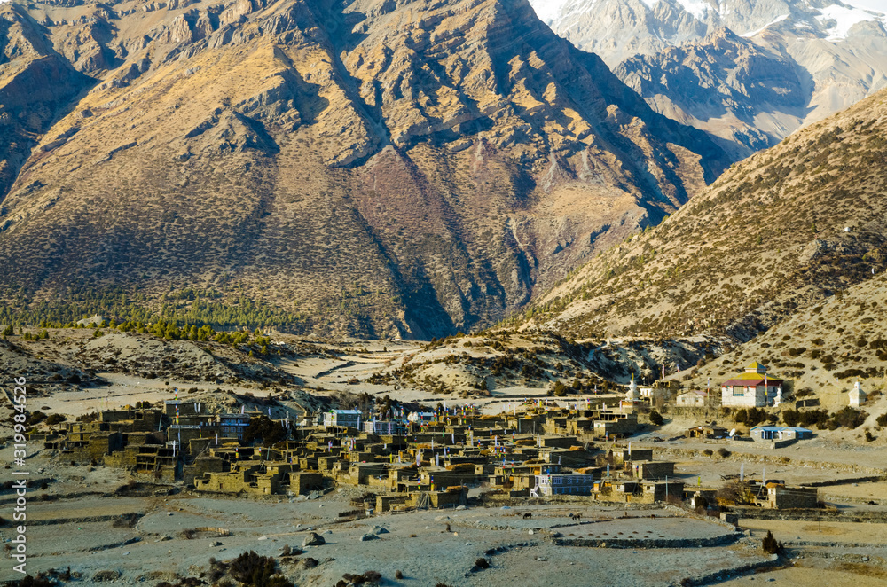Ngawal village in Marshyangdi river valley, Annapurna circuit trek, Nepal. Ngawal village in Marshyangdi river valley, Annapurna circuit trek, Nepal.