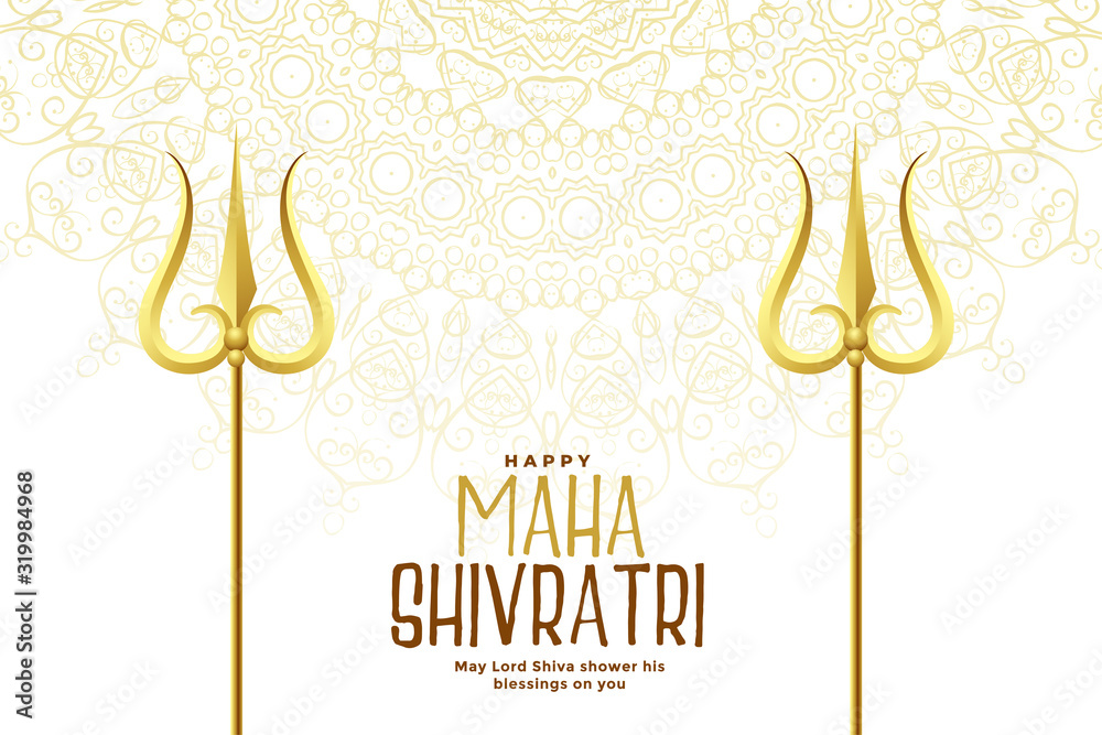 Naklejka premium golden trishul weapon for happy maha shivratri festival