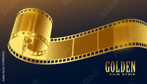 golden film reel strip in 3d style