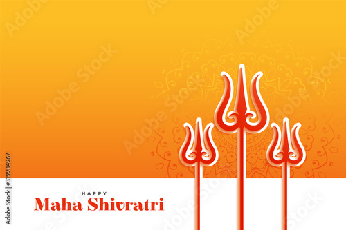 happy maha shivratri wishes card with trishul weapon