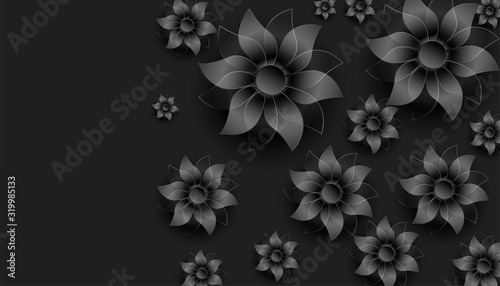 dark black 3d flowers decoration background design