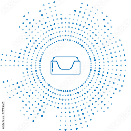 Blue line Pet bed icon isolated on white background. Abstract circle random dots. Vector Illustration photo