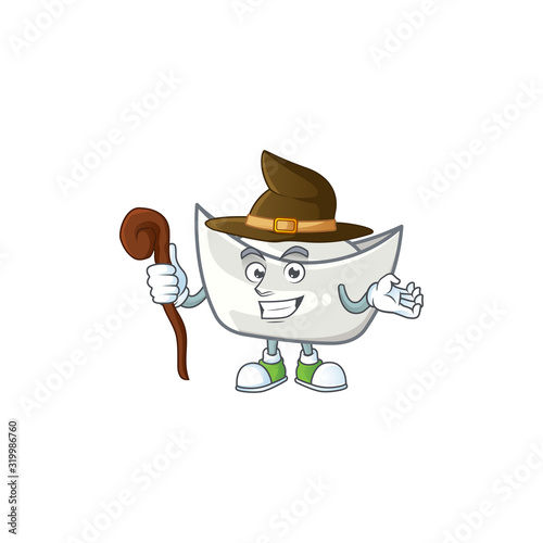cartoon mascot style of chinese silver ingot dressed as a witch