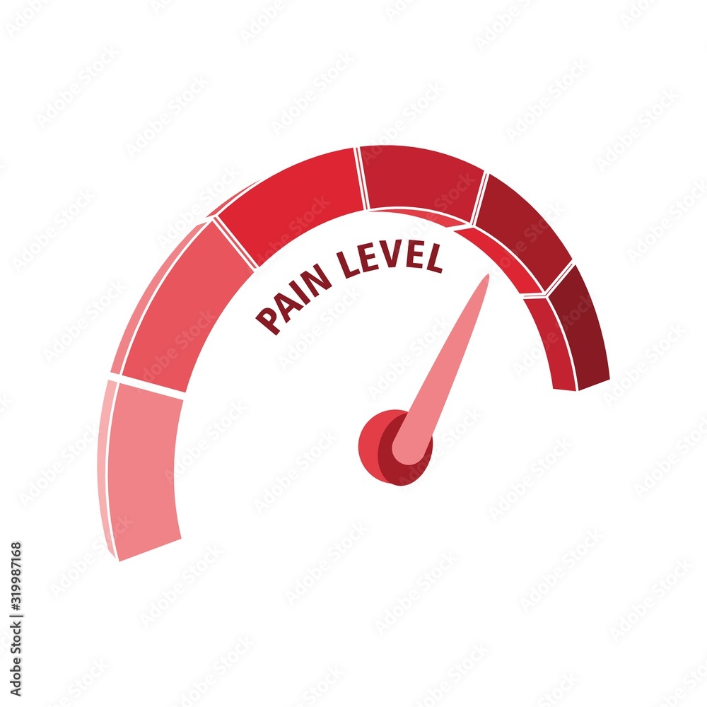 Color scale with arrow . The pain level measuring device icon. Sign tachometer, speedometer, indicators. Colorful infographic gauge element. Color scale with arrow . The pain level measuring device icon. Sign tachometer, speedometer, indicators. Colorful infographic gauge element.