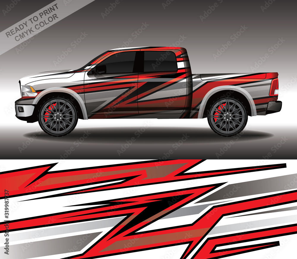 Obraz premium Car wrap decal design vector, custom livery race rally car vehicle sticker and tinting.