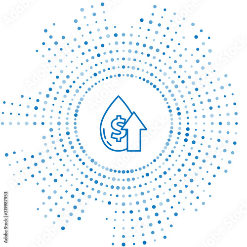 Blue line Oil price increase icon isolated on white background. Oil industry crisis concept. Abstract circle random dots. Vector Illustration
