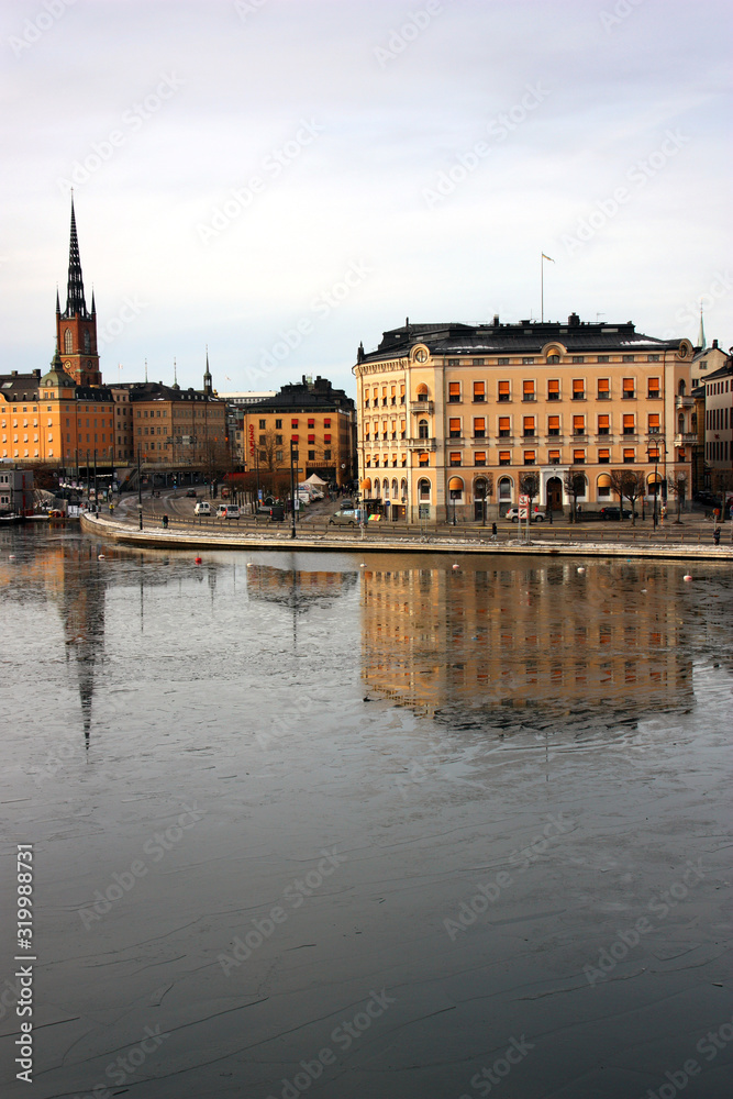 Riddarholmen/gamla stan i Stockholm på vintern