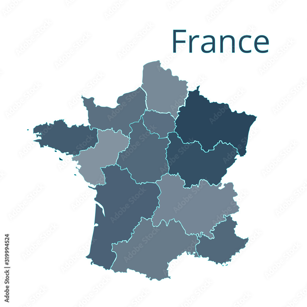 Map of the France. Vector image of a global map in the form of regions in France. Easy to edit