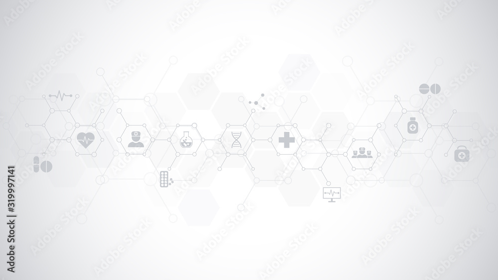 Abstract medical background with flat icons and symbols. Template design with concept and idea for healthcare technology, innovation medicine, health, science and research. Abstract medical background with flat icons and symbols. Template design with concept and idea for healthcare technology, innovation medicine, health, science and research.