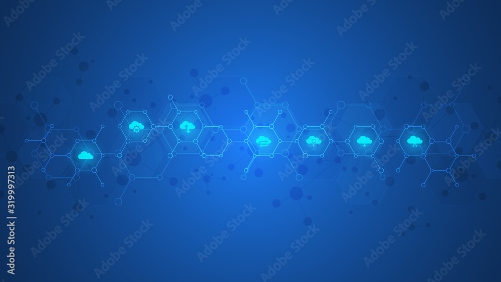 Cloud computing concept with flat icons and symbols. Innovation technology background. Cloud computing concept with flat icons and symbols. Innovation technology background.