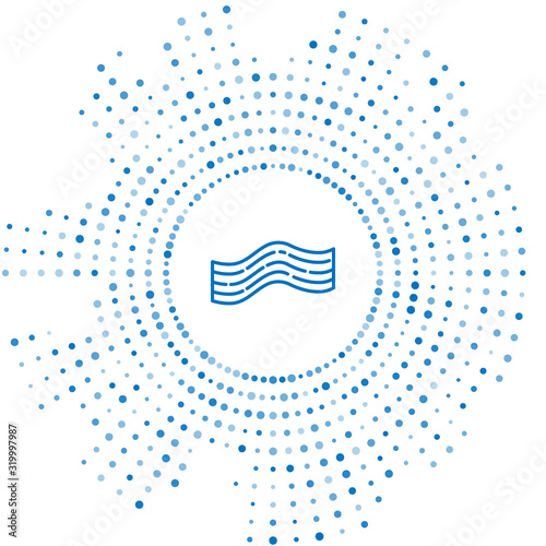 Blue line Bacon stripe icon isolated on white background. Abstract circle random dots. Vector Illustration