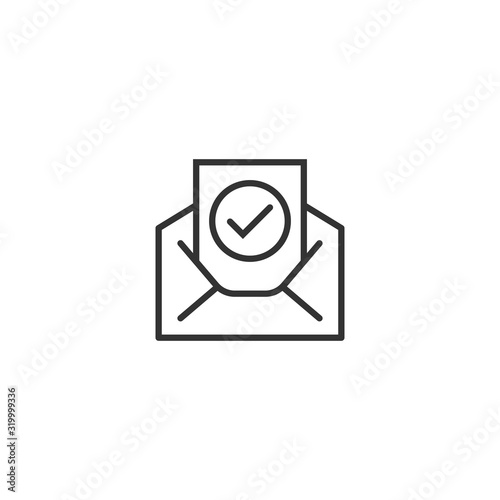 Envelope with confirmed document icon in flat style. Verify vector illustration on white isolated background. Receive business concept.