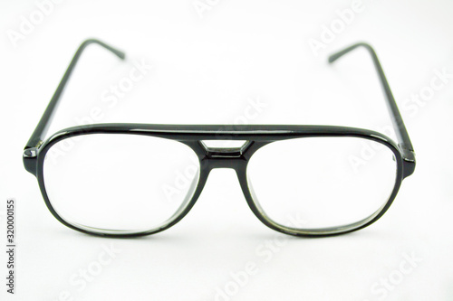 dark immed glasses on a white background photo