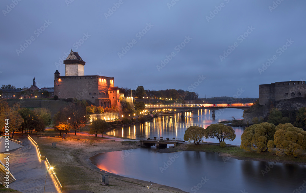 Castle in Narva and border bridge. Estonia