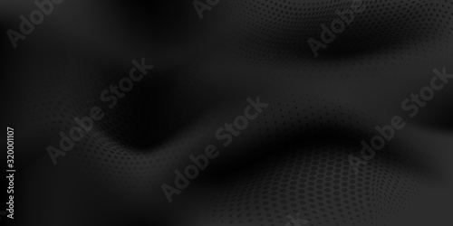 Abstract halftone background with wavy surface made of dots in black colors