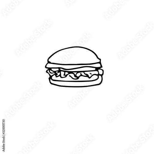 Vector doodle line illustration of a cheeseburger with tomato