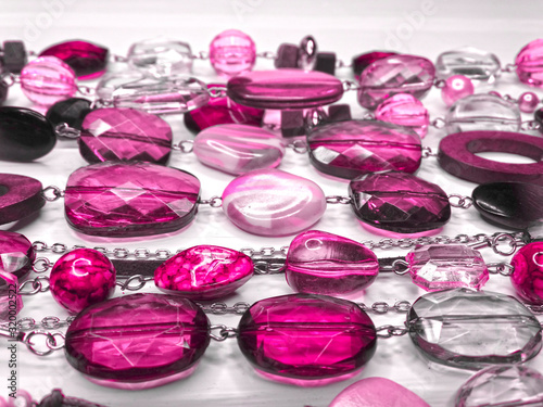 fashion beads necklace background with colorful crystals jewelry