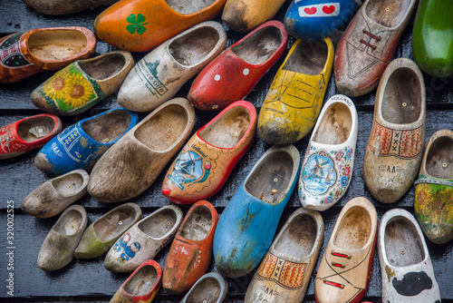 Dutch clogs or wooden shoes, decorated North Holland