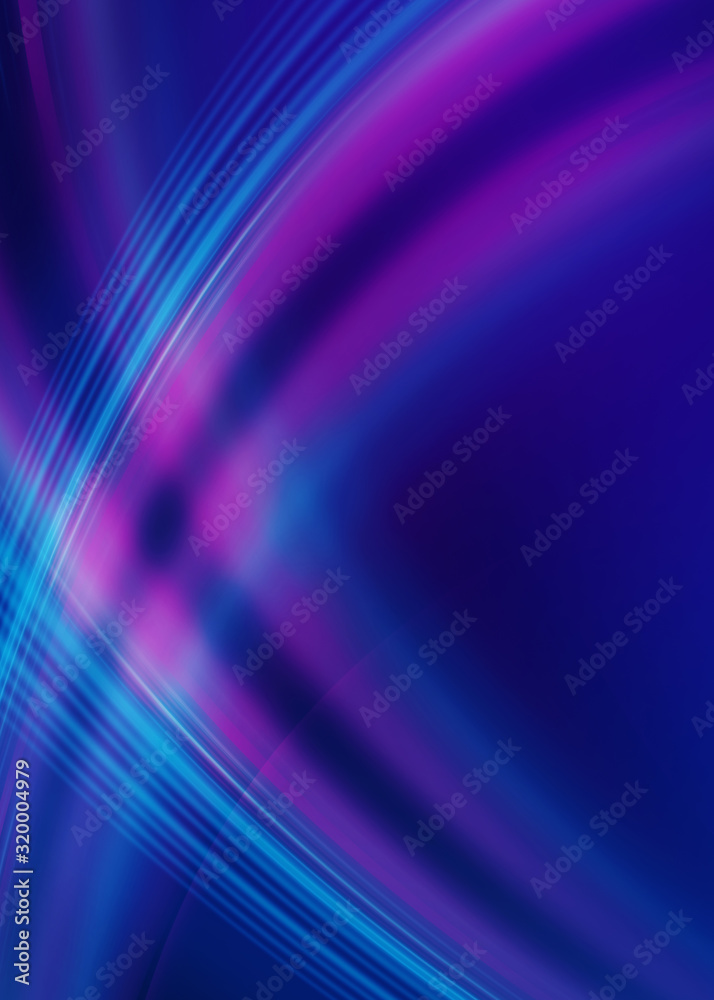 Foto de Dark blue abstract background with ultraviolet neon glow, blurry  light lines, waves do Stock