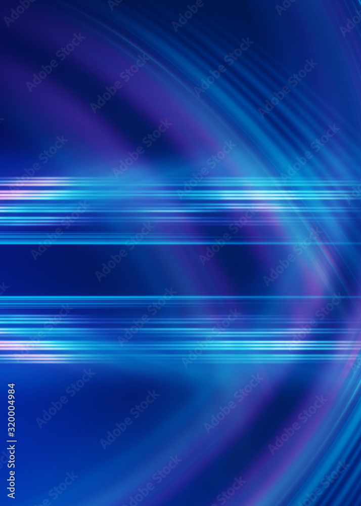 Foto de Dark blue abstract background with ultraviolet neon glow, blurry  light lines, waves do Stock